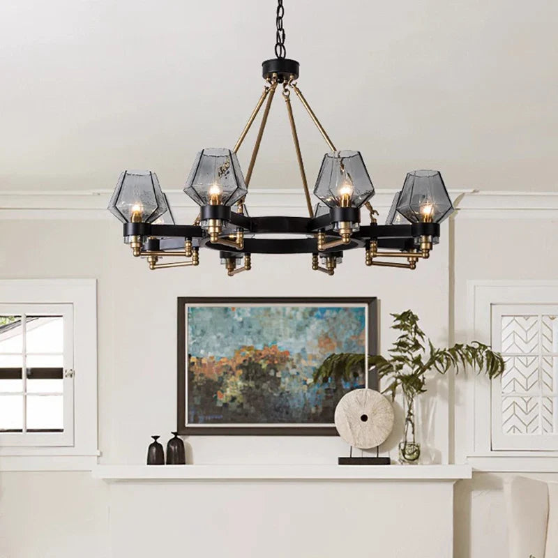 Axyaa Retro Luxury Glass Chandelier Pendant Lamp for Living and Dining Room Decor