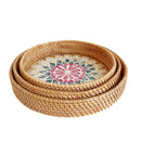 Axyaa Colorful Splicing Shell Rattan Storage Basket Set Round Hand-Woven Tray