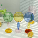 Axyaa Contrast Color Glass Goblet Cup Set - 420ml & 260ml Stemware Wine Glasses