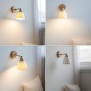 Axyaa White Ceramic LED Wall Sconce with Wooden Socket, Stair Wall Light Fixtures