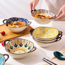 Axyaa Japanese Ceramic Binaural Soup Bowl Large Salad Bowl Ramen Noodles Dish