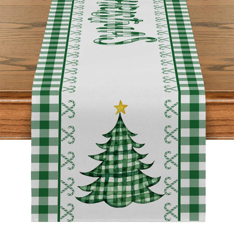 Axyaa Christmas Tree Candy Plaid Table Runner for Wedding Holiday Party Decor