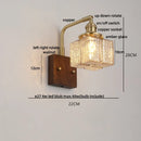 Axyaa LED Walnut Wood Wall Light Amber Glass Stair Sconce with Pull Chain Switch