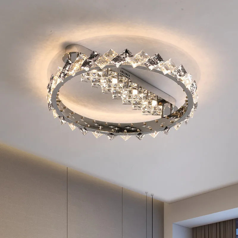 Axyaa Crystal Ceiling Lamp: Modern Luxury Stainless Steel Dimmable Lighting for Living Room