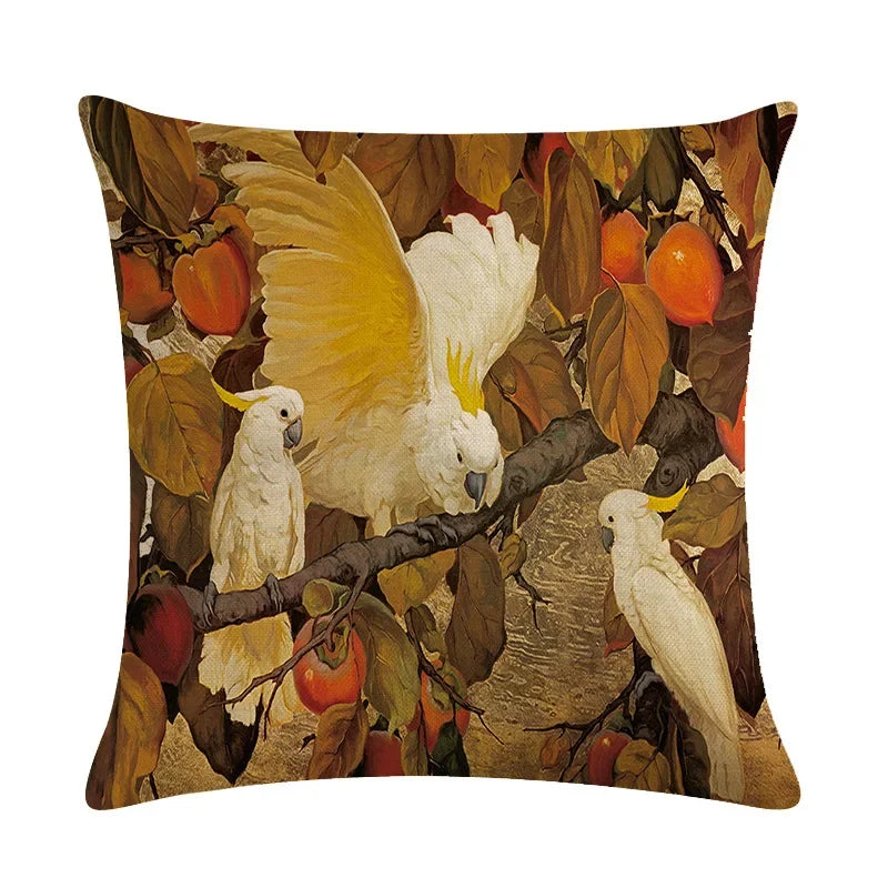 Luxury Bird Cotton Linen Cushion Cover by Axyaa for Home Decor