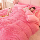 Axyaa Plush Pink Mink Velvet Queen Bedding Set with Sheets