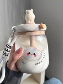 Axyaa Kawaii Jumbo Boba Water Bottle With Straw - Large Capacity Cute Stirring Cup