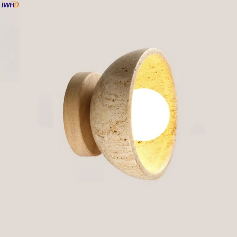 Axyaa Wabi Sabi LED Wall Lights Wood Yellow Travertine Bedside Lamps
