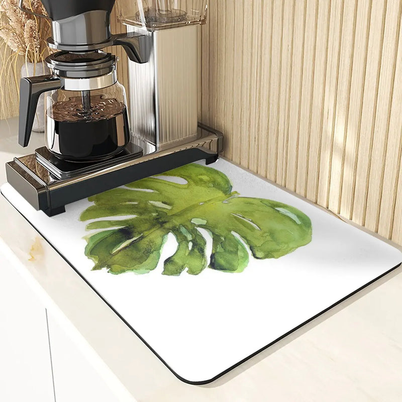 Axyaa Leaves Print Silicone Placemats - Absorbent Kitchen Dish Mat