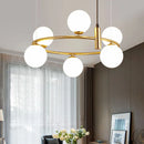 Axyaa White Glass LED Chandelier: Modern Minimalist Lighting for Home, Hotel, and Exhibition Hall