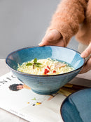 Axyaa 8-inch Ramen Bowl Set - Retro Ceramic Soup Bowl with Bamboo Hat Design