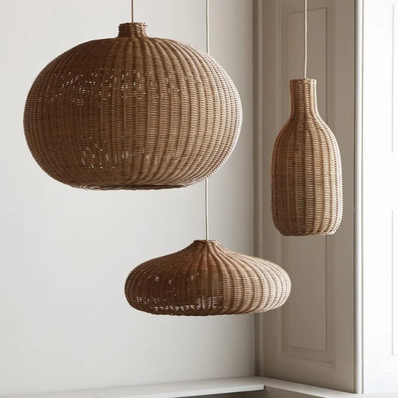 Axyaa Retro Rattan Pendant Lamp Handmade Wicker Light for Cafe Dining Room