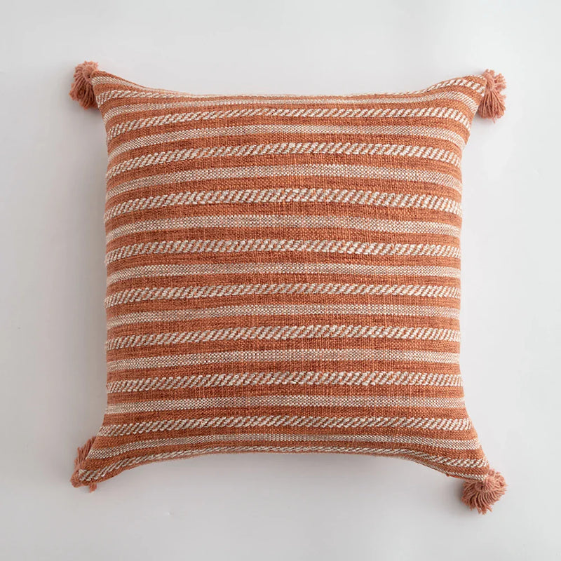 Orange Linen Tassels Cushion Cover by Axyaa: Decorative Pillow for Living Room, Bed, Sofa