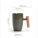 Axyaa Japanese Ceramic Latte Mug with Wooden Handle - Large Capacity Water Cup