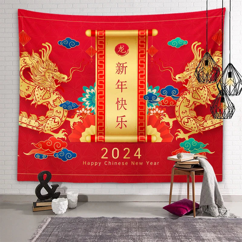 Axyaa Chinese New Year Tapestry Blessings Good Luck Spring Festival Decor