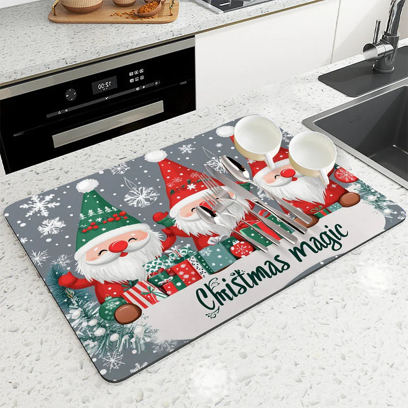 Axyaa Snowflake Fir Kitchen Drying Mat - Absorbent & Antiskid Drain Pad