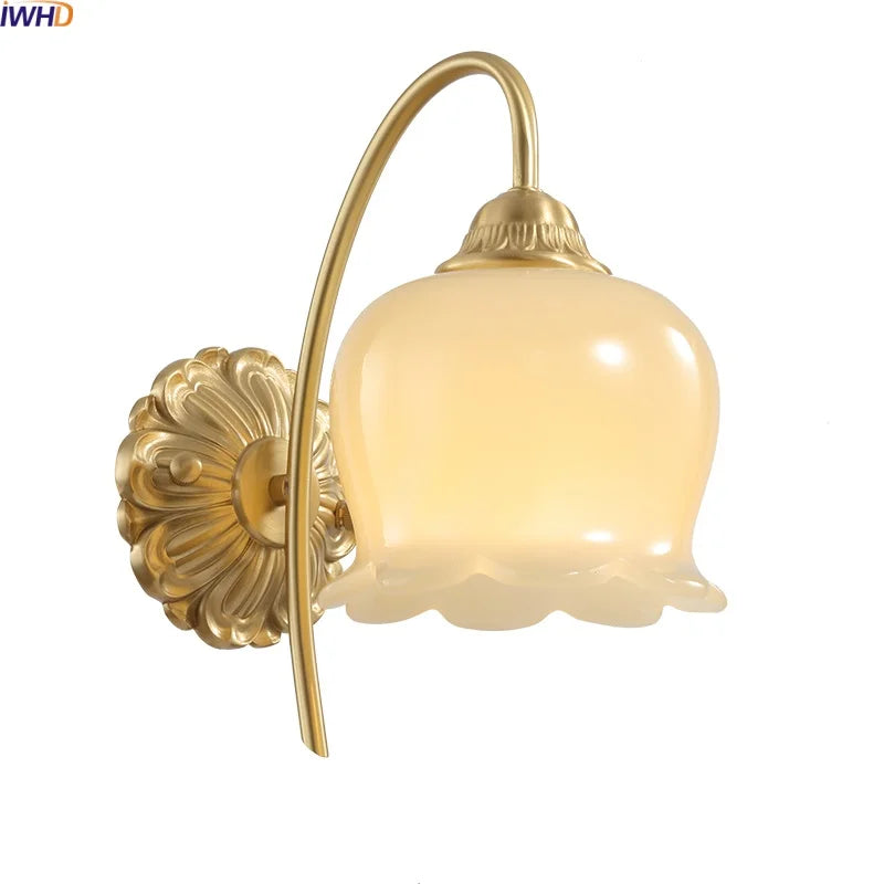 Axyaa Nordic LED Wall Lamps Interior Living Room Decor Antique Brass Resin Flower Design