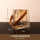 Axyaa Glass Vase Bag Style Handbag: Chic Leather Terrarium Flower Pot for Home Decor