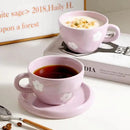 Axyaa Purple Flower Ceramic Tea Cups & Saucers, Handmade Irregular Design