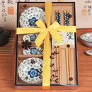 Axyaa Japanese Style Tableware Set with Chopsticks, Ceramic Sushi & Sashimi Dishes