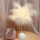 Axyaa Feather Table Lamp: Battery Powered LED Night Light for Bedroom & Wedding Decor