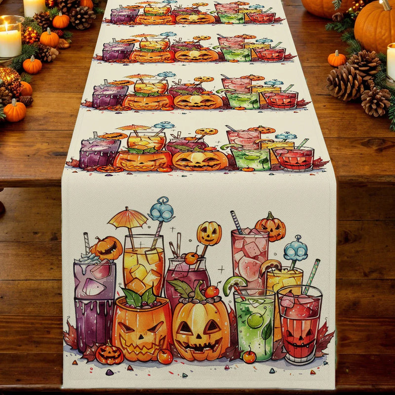 Axyaa Pumpkin Head Watercolor Table Runner