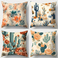 Axyaa Desert Cactus & Floral Print Pillow Covers, 17.7" - Blue, Green, Orange & Pink