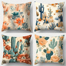 Axyaa Desert Cactus & Floral Print Pillow Covers, 17.7" - Blue, Green, Orange & Pink
