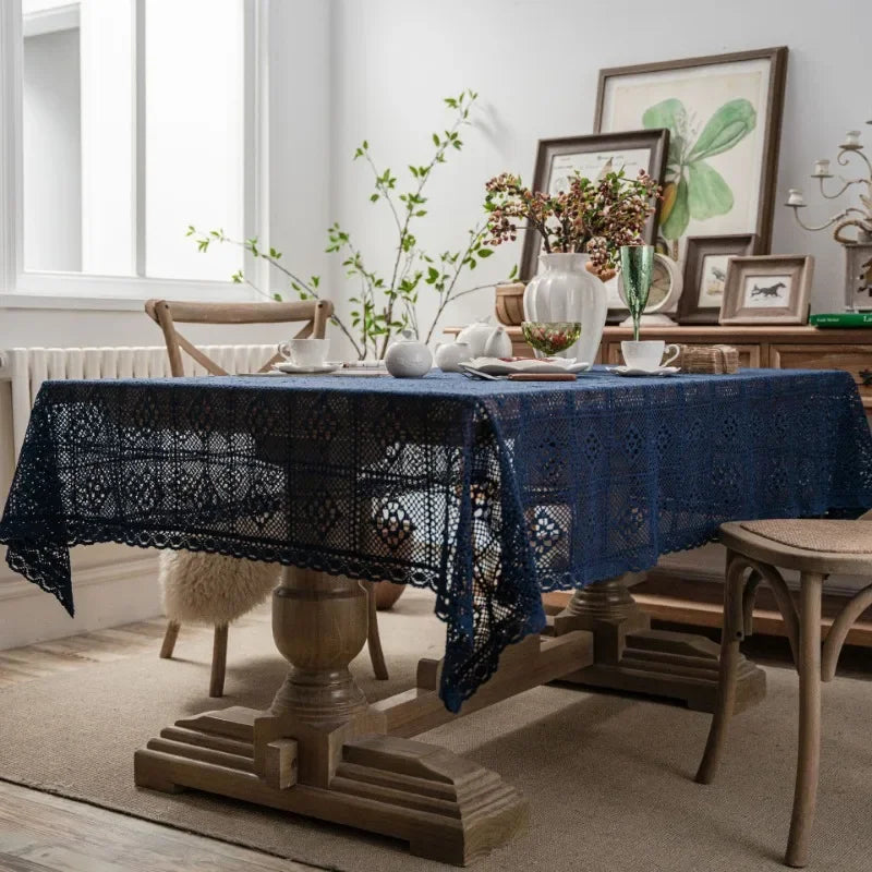 Axya Retro Crochet Tablecloth | Knitted Hollow Coffee Table Cover | Shooting Background Fabric