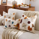 Axyaa Autumn Embroidered Pillow Cover with Maple Leaves, Mushrooms, Wheat, Ginkgo