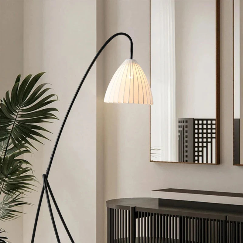Axyaa Retro Floor Lamp with Pleated Lampshade for Living Room and Study Room