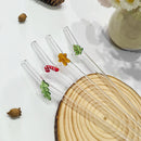 Axyaa 200*8mm Leaf Glass Straws for Smoothie Cocktail Coffee Juice Drinks