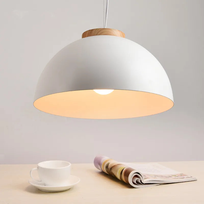 Axyaa Nordic Walnut Dome Pendant Light - Minimalist LED Lighting for Home Office Dining