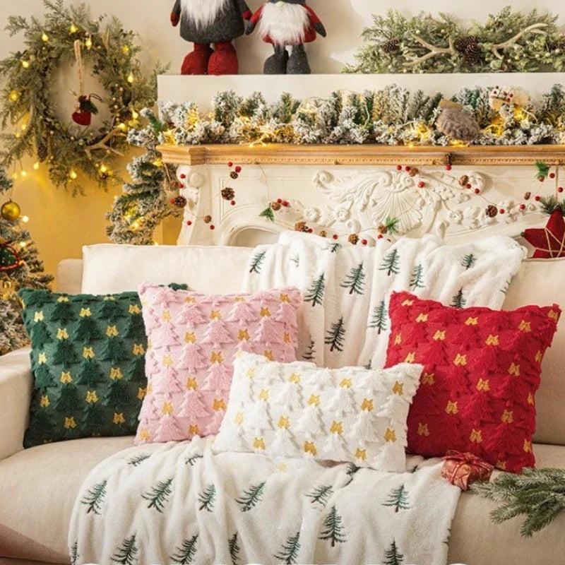 Axyaa Soft Plush Faux Fur Christmas Tree Pillow Cover for Winter Holiday Decor