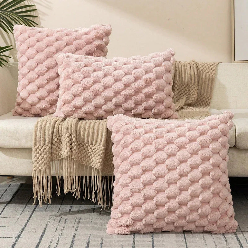 Geometric Gray Plush Pillow Covers for Couch Bed Sofa by Axyaa