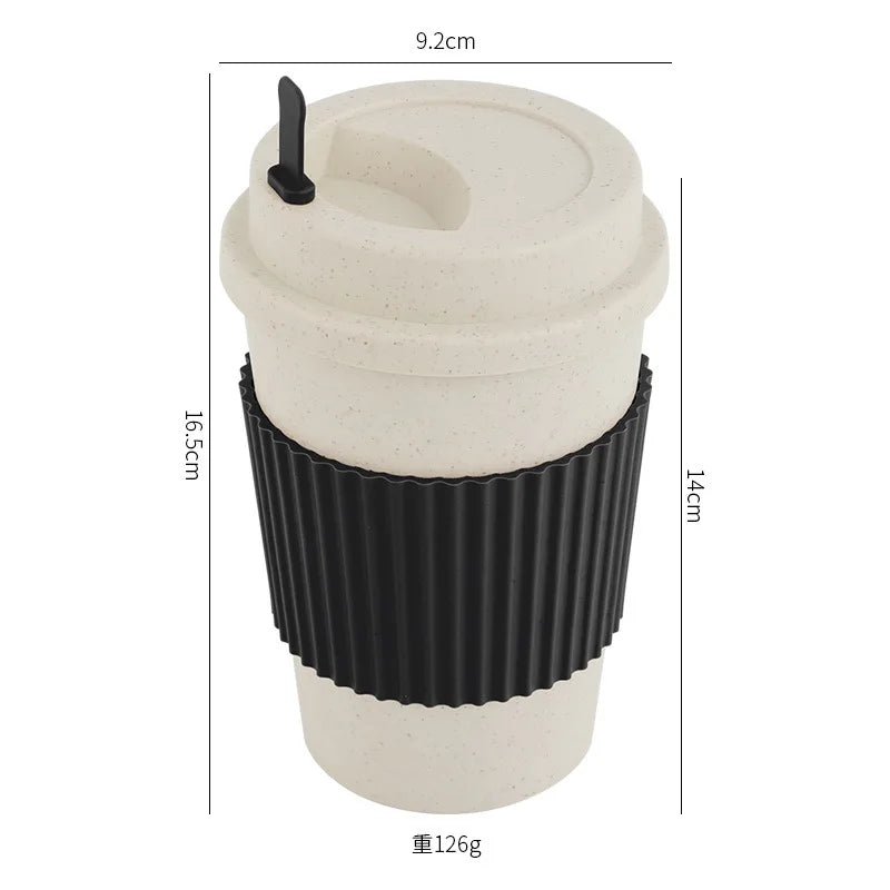 Axyaa Reusable Wheat Straw Coffee Cup With Lid 450ml - Portable & Dishwasher Safe