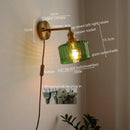 Axyaa Glass Copper LED Wall Sconce Pull Chain Switch Bedroom Living Room Light