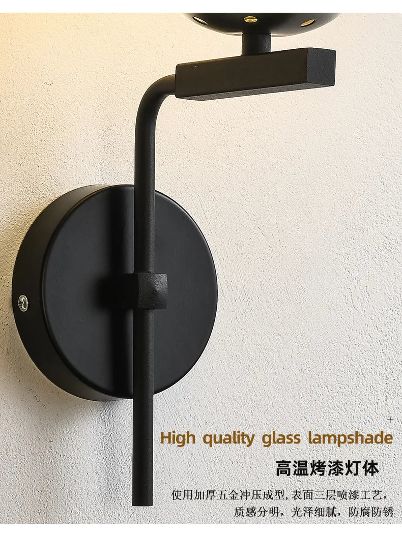 Axyaa Vintage Loft Glass Ball Wall Lamp Black Gold E27