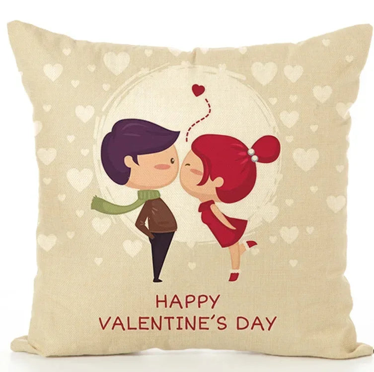 Axyaa Cartoon Couple Linen Pillowcase: Cute Room Decor & Valentine's Day Gift