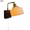 Axyaa Rotatable Ceramic LED Wall Sconce Nordic Walnut Wood Pull Chain Switch Bedside Lamp