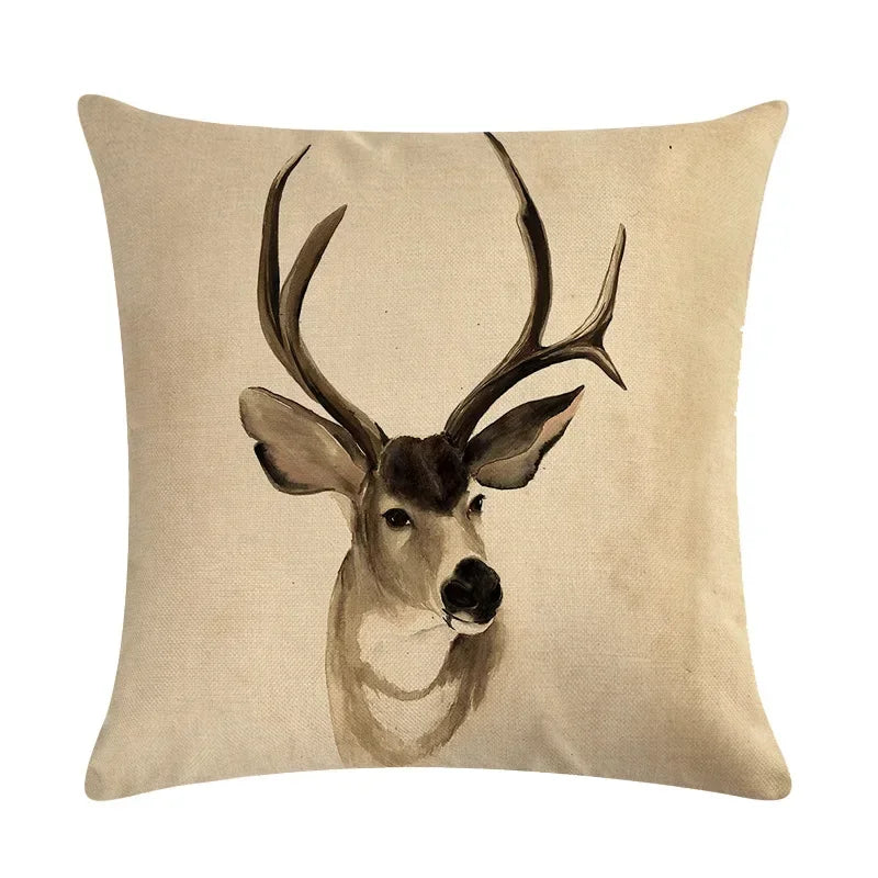 Axyaa Nordic Moose Art Linen Cushion Cover for Home Decor