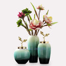 Axyaa Gradient Ceramic Vase with Golden Leaves Cover - Modern Home Decor & Wedding Ornament