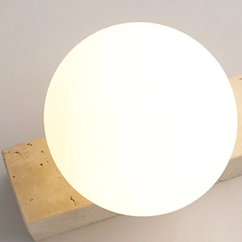 Axyaa White Glass LED Wall Sconce Lamp Yellow Travertine Stone Mirror Light