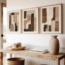 Axyaa 3-Piece Brown & Beige Abstract Wall Art Set, Modern Boho Canvas Poster