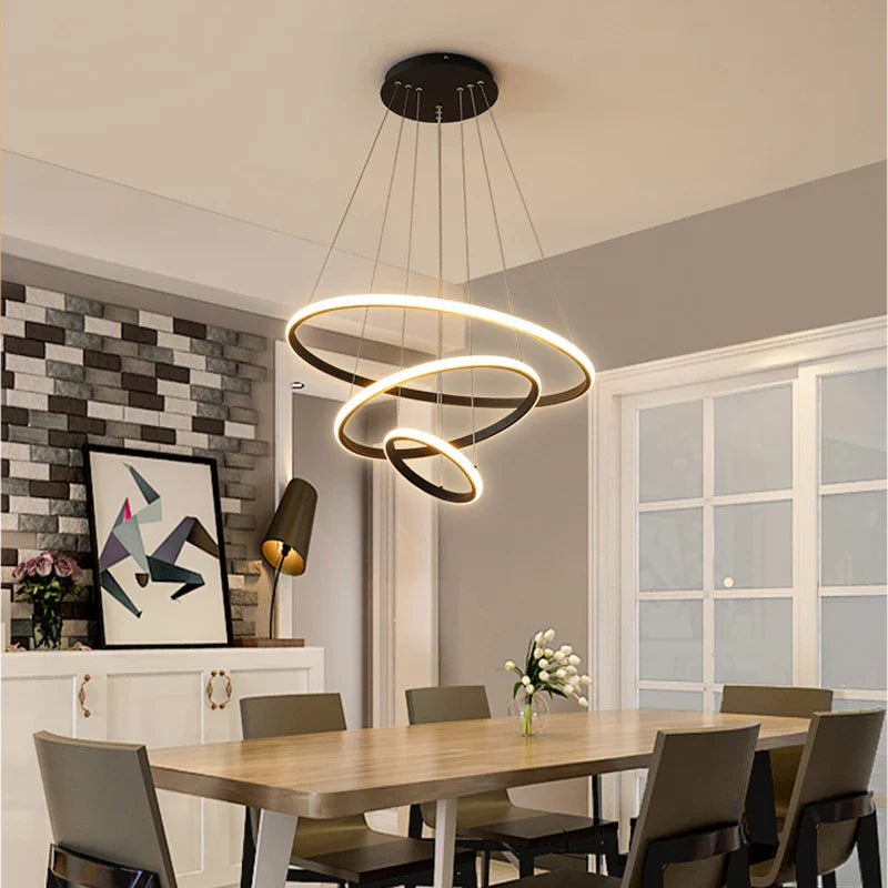 Axyaa Black Modern LED Circle Pendant Chandelier for Indoor Living Room