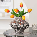 Axyaa Silver Ceramic Vase with Stone Grains and Geometric Slices