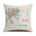 Axyaa Spring Flowers Linen Pillowcase: Bike Truck Print Cushion Cover 45x45CM