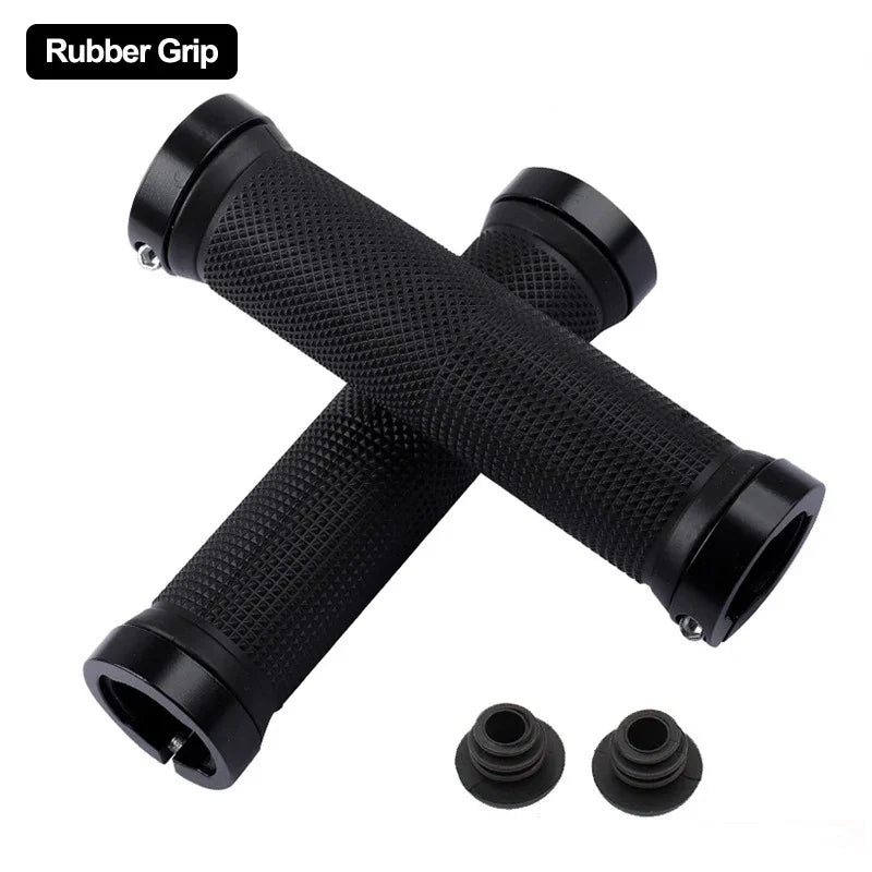 Axyaa Rubber MTB Grips with Alloy Cuffs - Anti-skid Bilateral Lock Handlebar Sleeve
