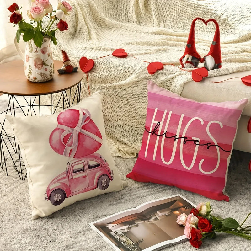 Axyaa Love Kiss Hug Pattern Decor Pillowcase for Home Sofa, Gift for Valentine's Day