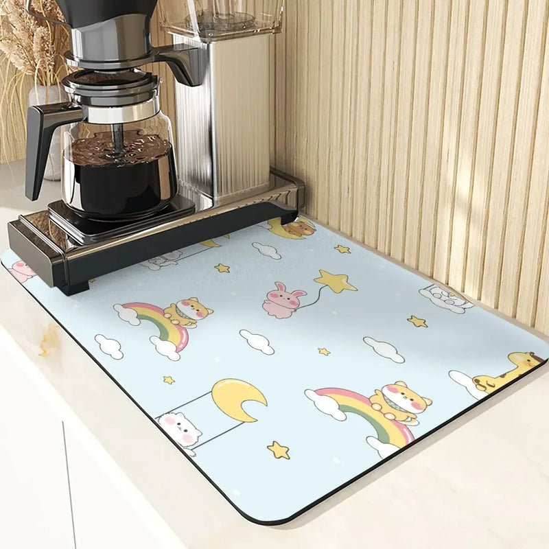 Axyaa Non-Slip Absorbent Kitchen Counter Mat - Cute Animal Design Mats